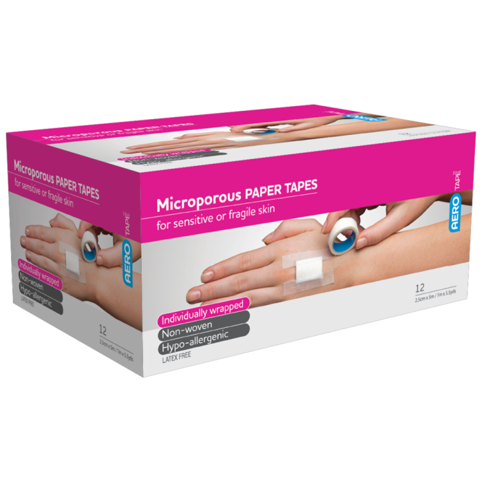 AEROTAPE White Microporous Paper Tape 2.5cm x 5M [Box/12] (AP325)