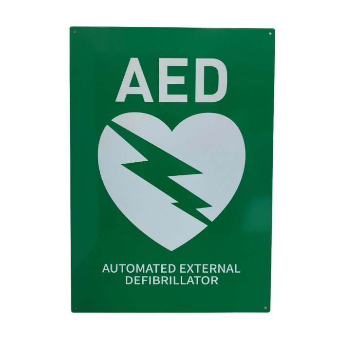 AED Flat Green Metal Wall Sign - A2 (SIGN4-NOLG)