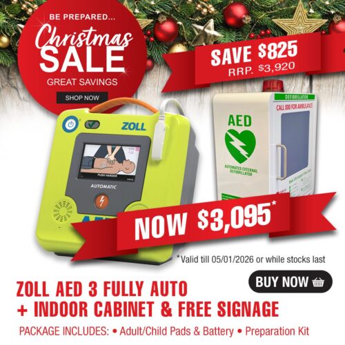ZOLL AED 3 Fully Automatic Defibrillator & Indoor Wall Cabinet Package